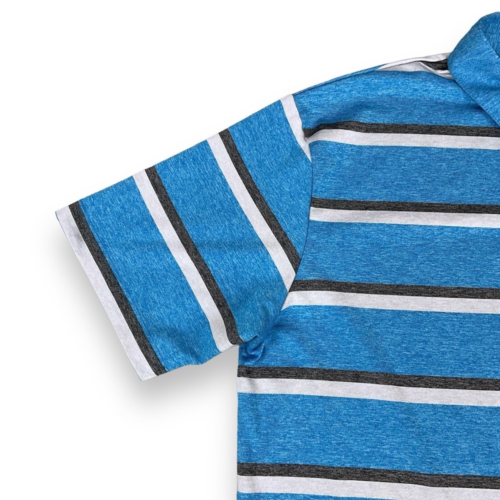 Callaway Polo Shirt Mens Medium Blue Gray Stripe Golf Opti Dri Short Sleeve EUC - Picture 2 of 15